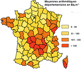 Le Radon en France (en Bq.m<sup>-3</sup>)